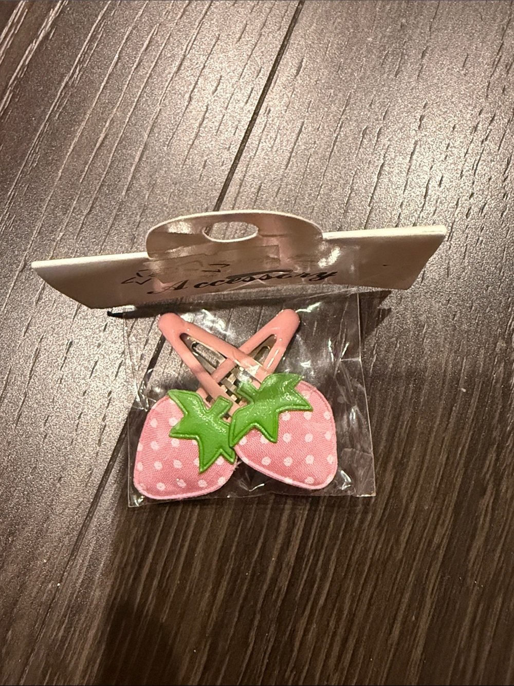 Pink Polka Dot Strawberry Hair Clips
